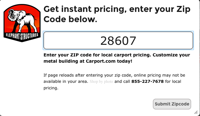 Zip code entry form, with submit zipcode entry form.